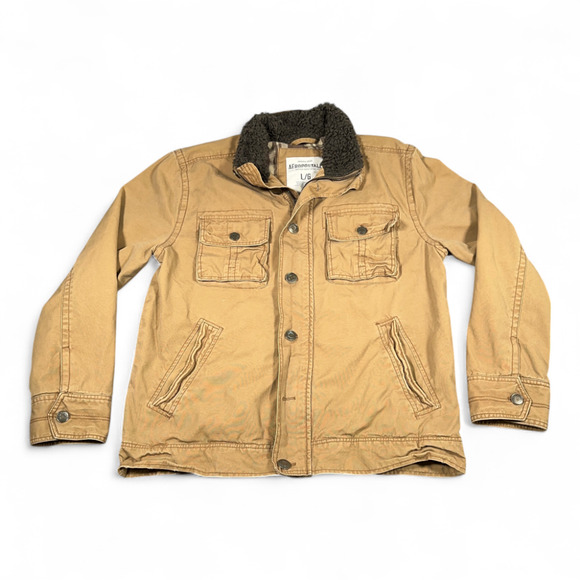 Aeropostale Jacket Adult LARGE Brown Sherpa Lined Trucker Canvas Plaid Lined Y2K - Picture 1 of 12